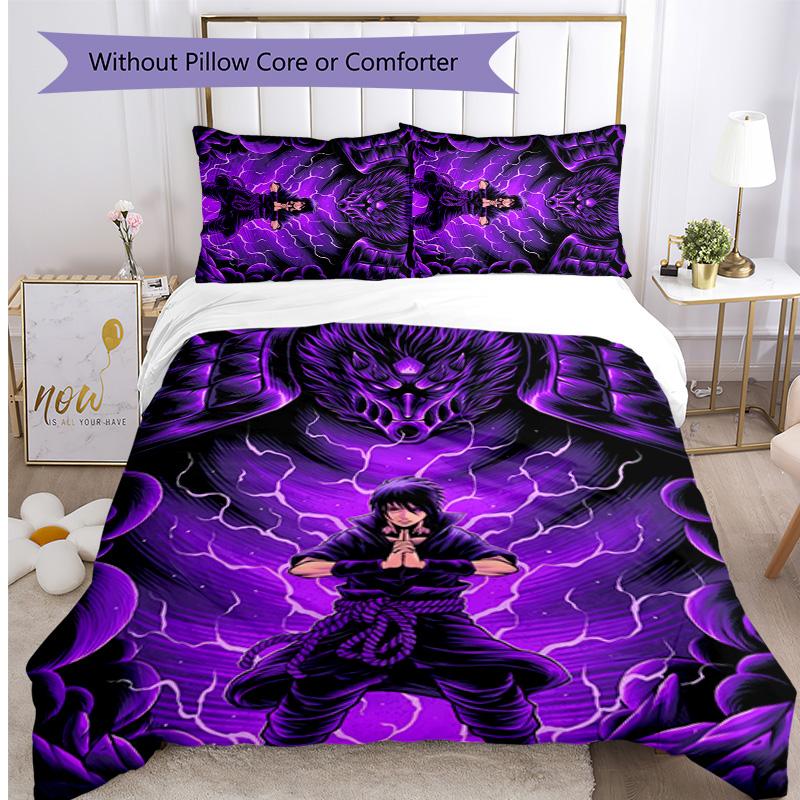 Sasuke Uchiha Pattern Printed 3PCS Bedding Set, Soft Skin-Friendly Washable Duvet Cover & Pillowcases Set