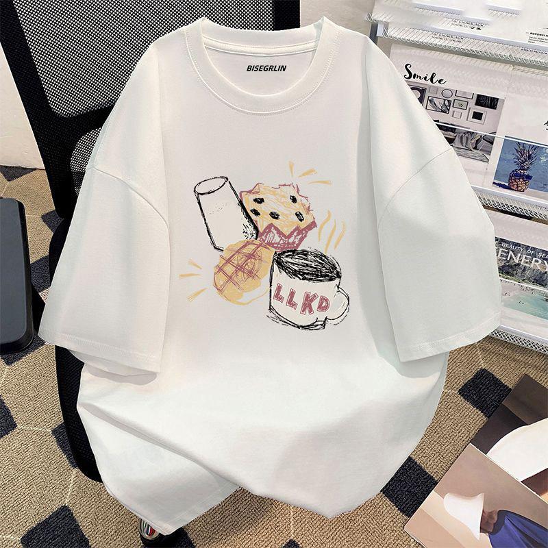 Damen Sommer Beliebtes Kurzarm-T-Shirt Baumwolle Atmungsaktiv Lockeres Oberteil Bedrucktes T-Shirt Lässig