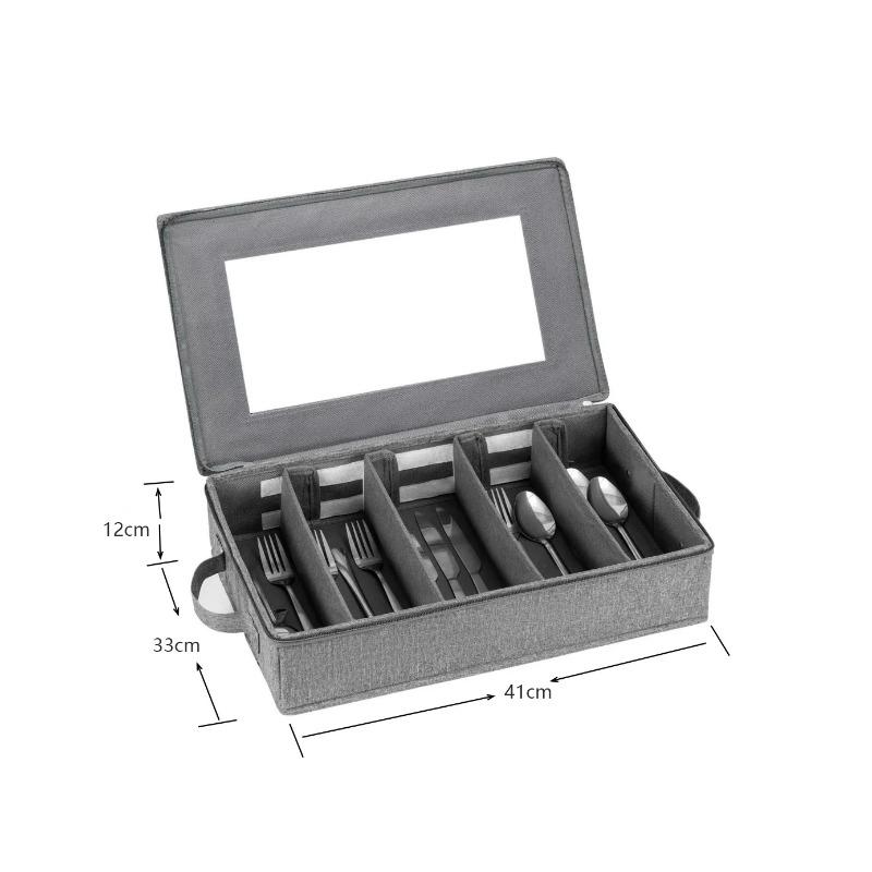 5 Compartment Flatware Organizer with Zipper Lid Cutlery Storage Box for Spoon Fork Knives Tableware Silverware Organizer
