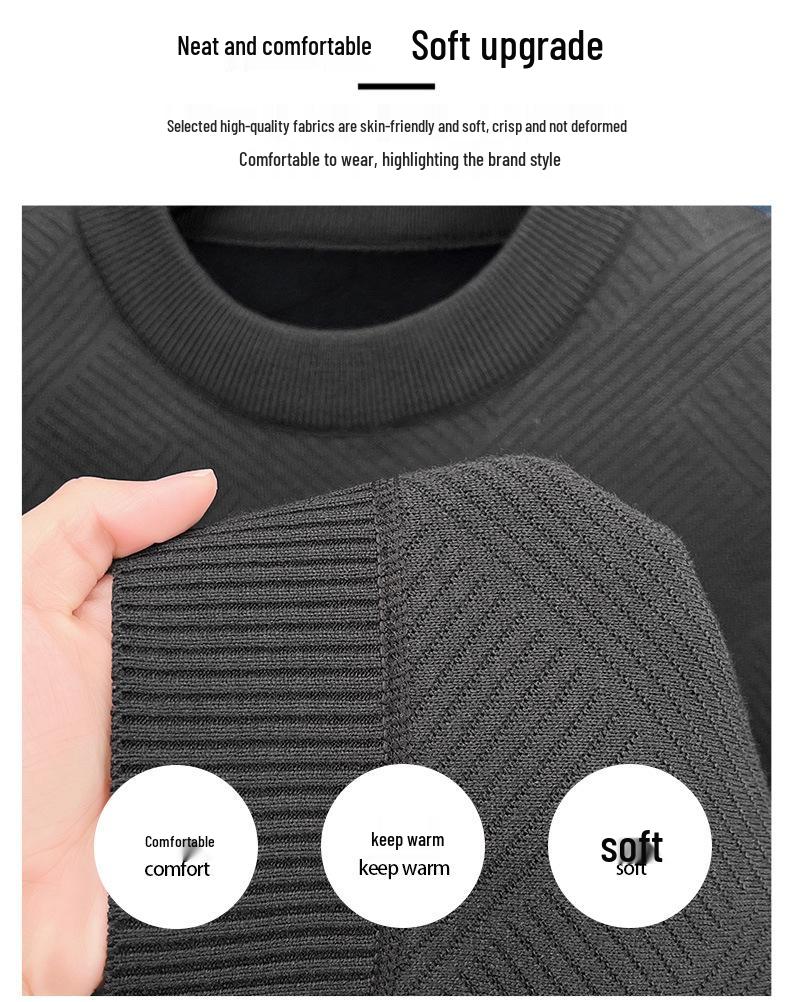 Men's Thick Plush Fleece Knit Top - Round Neck, Warm Base Layer for Winter/Autumn