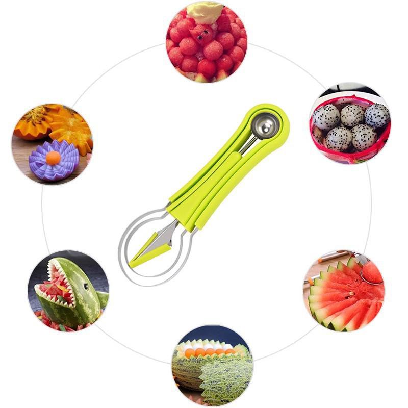 1Pcs Green 3 In 1 Fruit Cutter Scoop Carving Knife Fruit Dig Pulp Separator Fruit Platter Kitchen Gadgets Acces