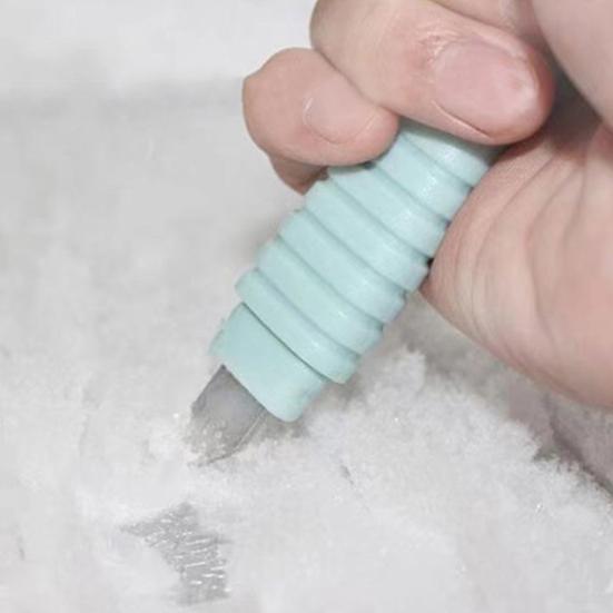 2Pcs Fridge De-icer Ice Scraper Stainless Steel Refrigerator Ice Shovel with Handle Three-layer Arc Design Freezer Cleaning Spatula Ergonomic