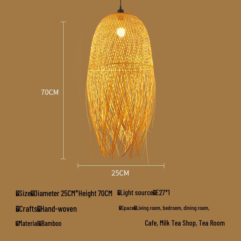 A8L Bamboo Pendant Lamp: New Chinese Zen Style, Rattan Woven Design, Ideal for Tea Rooms, Dining Areas & Teahouses with Japanese Antique Touch.