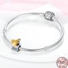Copper Art Golden Zircon Saturn Flower Butterfly Charm Beads Suitable For 3Mm Original Bracelet Jewelry