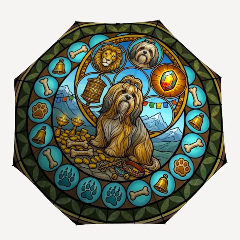 Dog Lion Glass pattern umbrella, portable and foldable design, 8 ribs, a casual accessory for Halloween, Christmas, and birthday gifts.