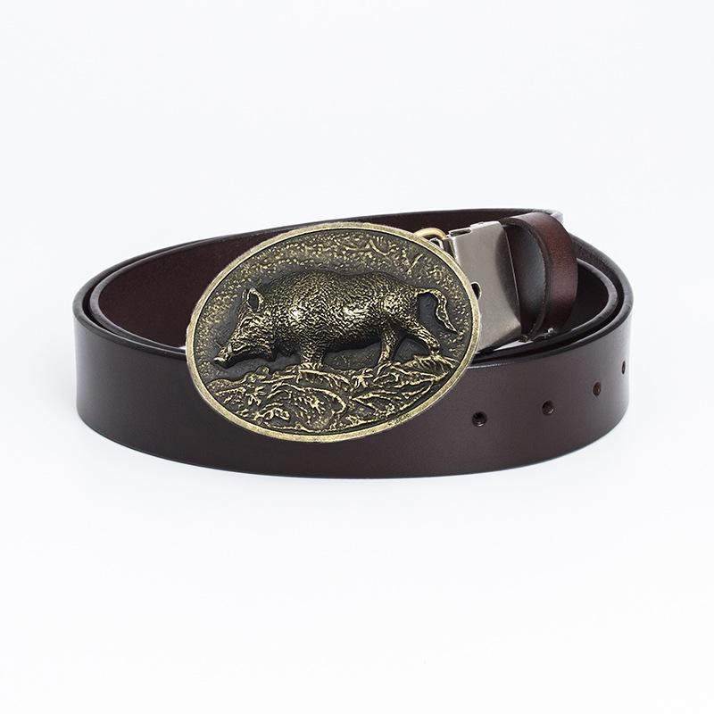 Men's Retro Cowhide Belt with Smooth Buckle - Korean Style, Trendy and Simple Wide Waistband.