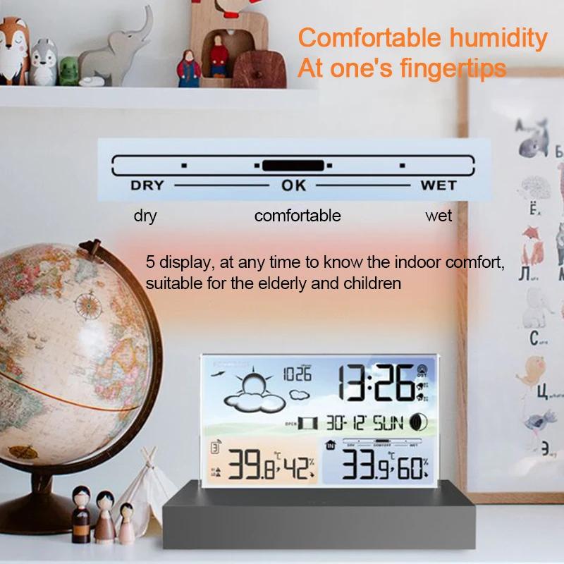 Digital Weather Station Transparent Temperature and Humidity Meter Alarm Clock Weather Forecast Indoor Outdoor Hygrothermograph