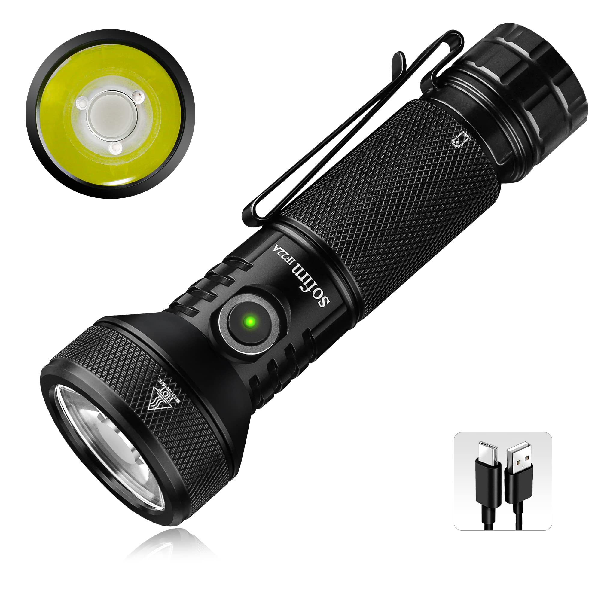 

Sofirn USB Перезаряжаемый Светодиодный Мощный 2100 SFT40 TIR 690 Метров Луч Ручной Бесступенчатый Шаговый для Ночи и Открытого Воздуха Включает Батареи Фонарик, Люмены, чёрный