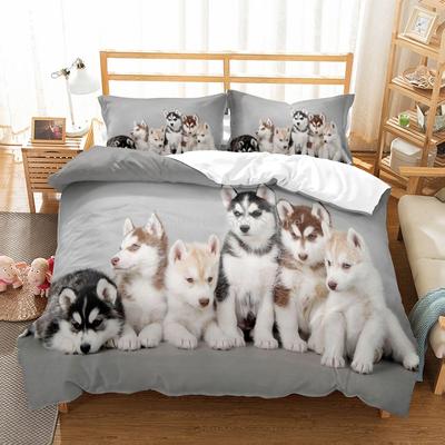 Sevimli Köpekler Hayvan 3D Yatak Takımları Şirin Husky Nevresim Yorgan Kılıfı Seti Çocuklar Yorgan Yatak Örtüsü Yatak Takımı Yastık Kılıfı Evcil Hayvanlar Köpek