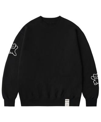 GRAVER [Unisex] Hanorac cu Urs Zâmbitor Multi-Linie_Negru
