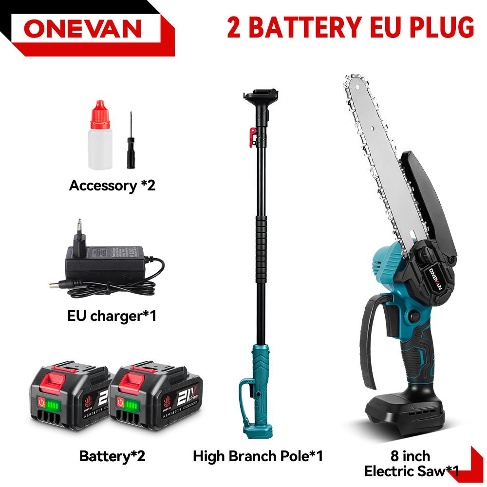 

ONEVAN Brushless Electric Telescoping Pole Chainsaw High Branch Saw Oiler Garden Cutter Pruning Power Tool 2 Battery EU Plug