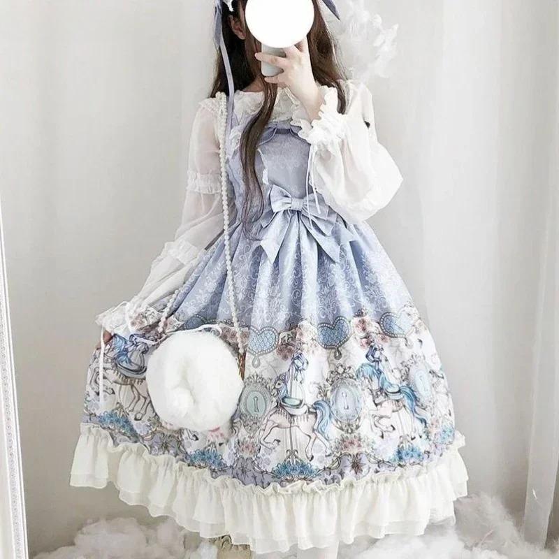 Sladké Lolita Jsk Šaty Dámské Harajuku Kawaii Kreslený Potisk Krajka Volán Mašle Bez Rukávů Párty Šaty Dívčí Princezna Mini Vestidos