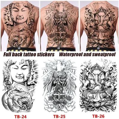Waterproof Large Full Back Chest Tattoo Big Tattoo Stickers Fish Wolf Tiger Dragon Fairy Temporary Flash Tattoos Cool Men Women