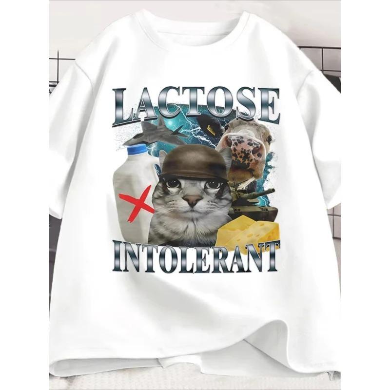 European Size Fun Lactose Intolerant Cat Meme T-Shirt - Retro Lactose Intolerance Design Tee, with Lactose Intolerant Text And Dairy-Free Milk Graphic S чёрный