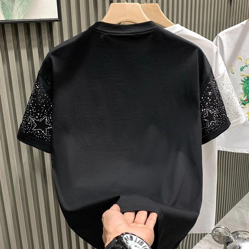 Sommer Strass Nieten T-Shirt für Herren Kleidung Rundhals Lässiges T-Shirt Mode High Street 2024 Herren Sommer Kurzarm