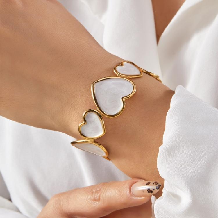 Bijou Manchette Cœur Effet Huile Goutte Unique Acier Inoxydable Doré Accessoires Bracelet Romantique pour Fête pour Femmes