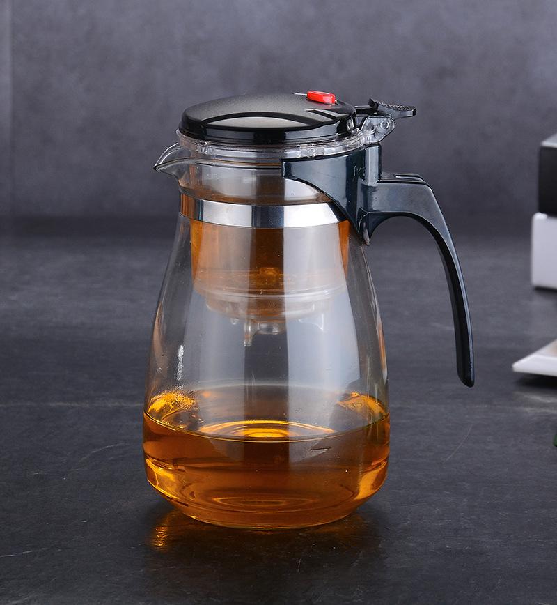 Elegant One-Button Glass Teapot with Tea and Water Separation and Custom Logo