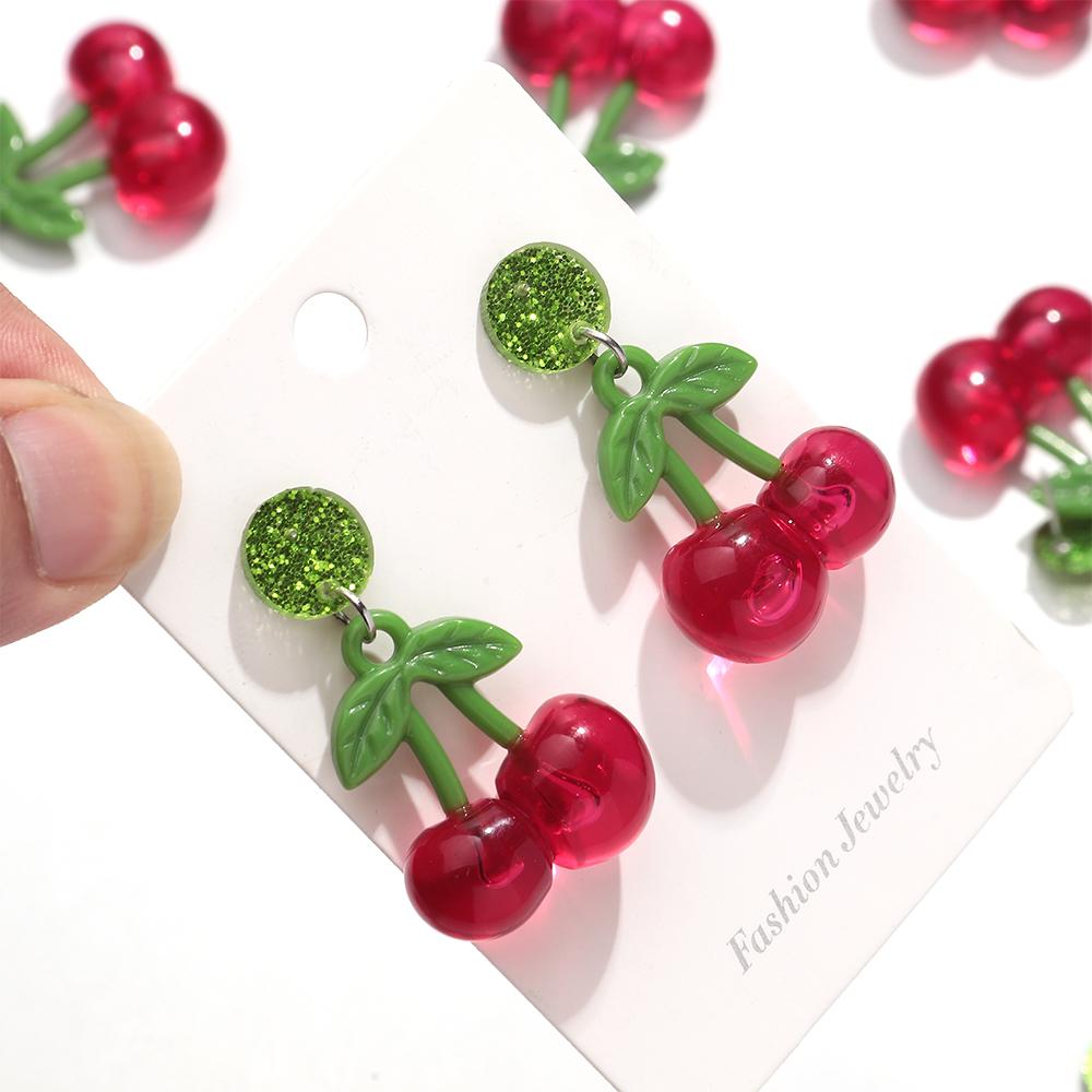 Trendy Acrylic Red Cherry Women's Earrings Cute Fashion Transparent Fruit Drop Earring Sweet Jewelry Birthday Gift