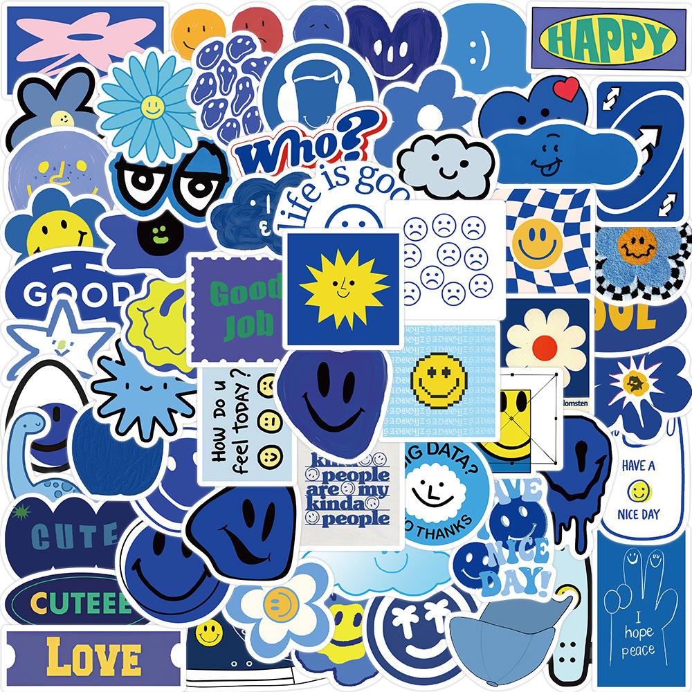 Wipon Unisex Kids Blue 59 Smile Graffiti Stickers Decorate Guitar Suitcase Diy Creative Waterproof Explosive Style