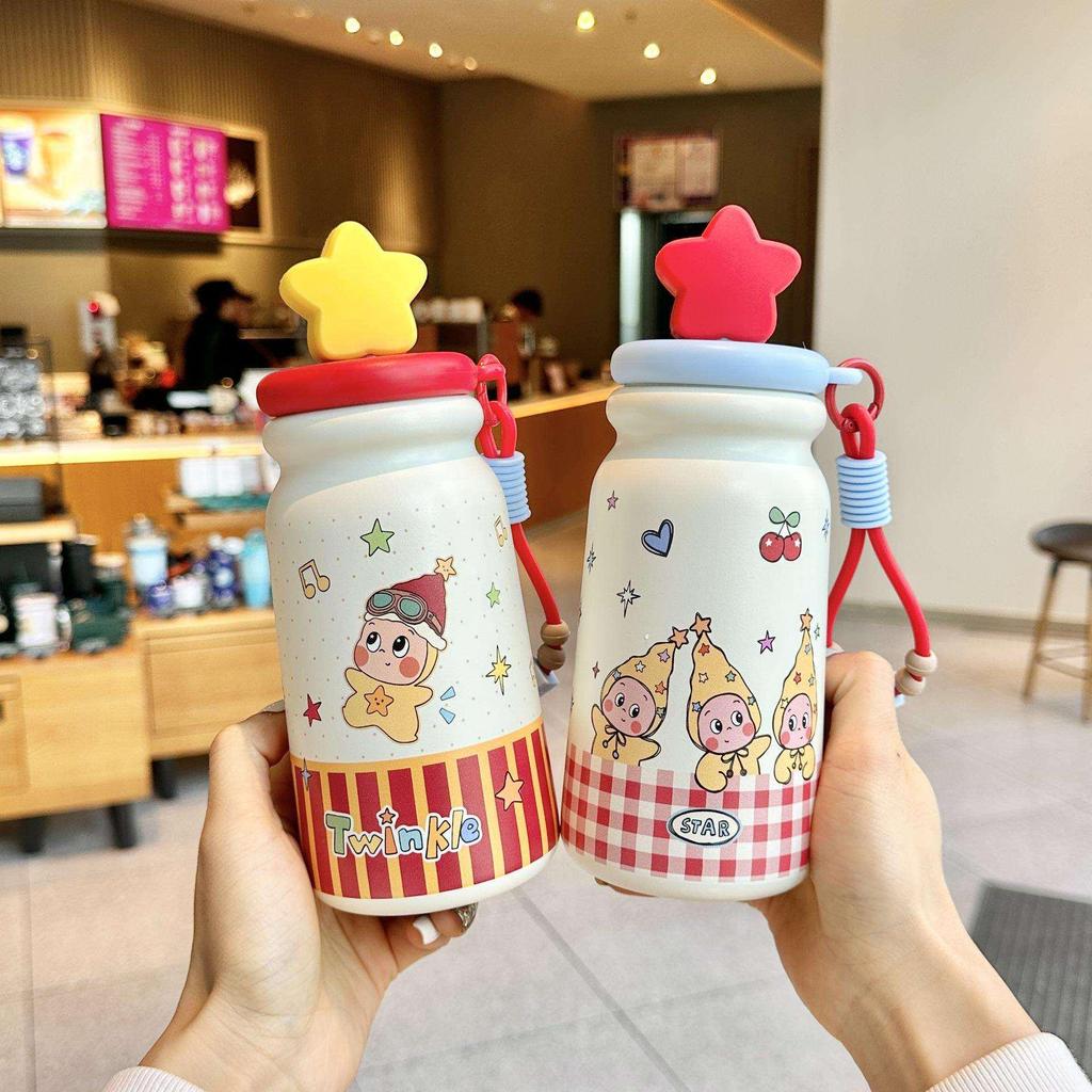 Cute Cartoon Star Thermos: High-Value Portable Coffee Cup Gift for Girls - Perfect Holiday Water Cup