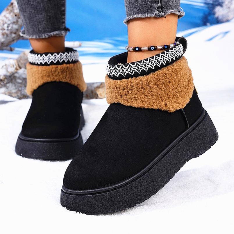 Autumn new large size round head warm thick-soled snow boots women's cross-border cloth cover feet velvet short cotton shoes