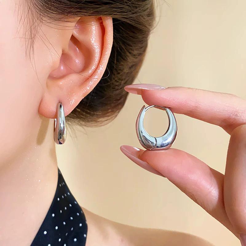 925 Silver Chunky Hoop Earrings for Women Geometric Circle Punk Ear Jewelry Party Gifts New