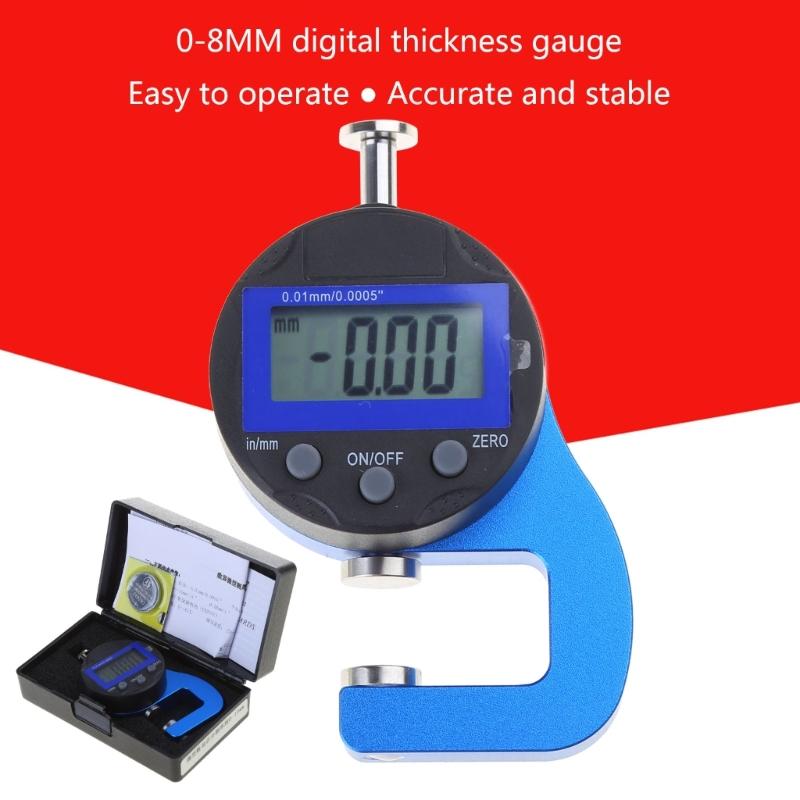 Digital Thickness Gauge 0-8mm/0.3'' Electronic Micrometer LCD Display Dial Thickness Meter for Paper/Film/Leather/Wire
