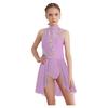 Girls Modern Lyrical Dance Dress Floral Lace Patchwork Cutout Back Rhinestones Leotard Stage Performance Dress