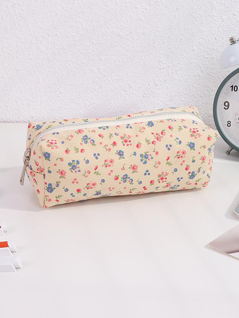 Retro floral portable pencil case, simple student stationery storage bag, school exam supplies storage,Creative gift for pal