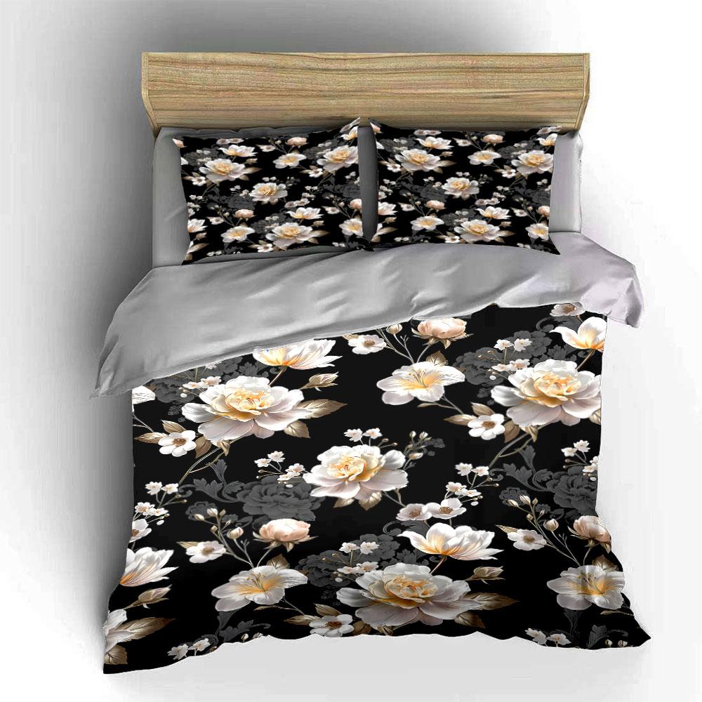 Elegant White Floral Pattern Bedding Duvet Cover Set  (1*Duvet Cover 2*Pillowcases, without duvet insert)