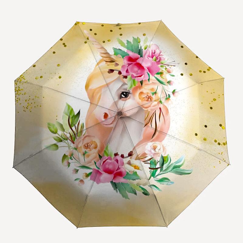 

1pc Unicorn Floral Crown Folding Umbrella, Durable, Suitable for Outdoor Activities or Rain, Suitable for Commuting yy251027140