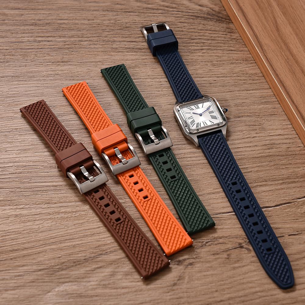 Professional Diving Watch Band FKM Rubber Strap 18mm 20mm 22mm 24mm Quick Release Bullet Shape for Dive Watch Waterproof Durabl
