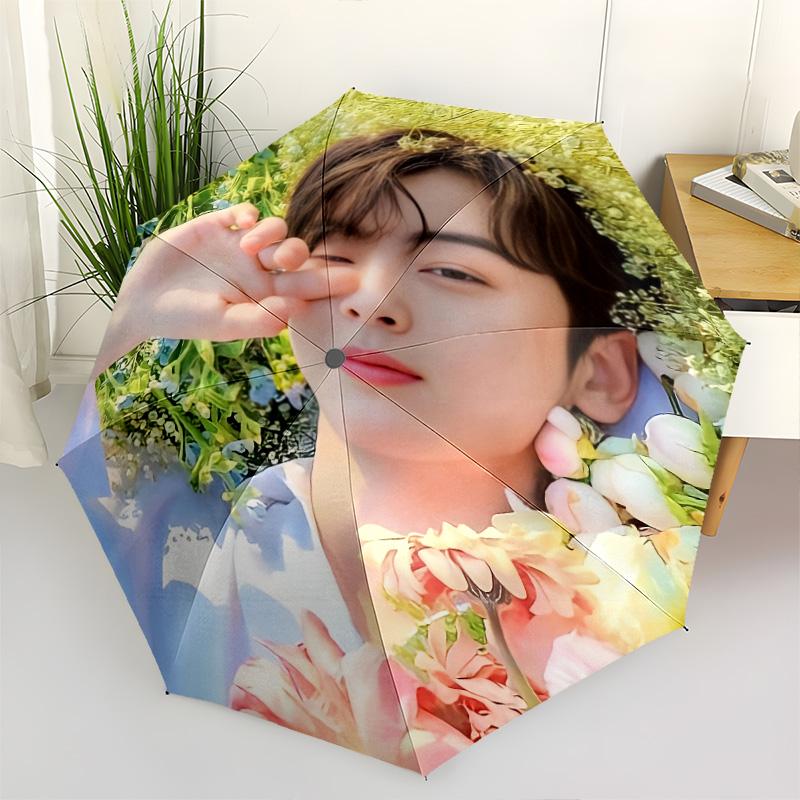 1 PC Automatic Folding Umbrella - Cha Eunwoo Pattern Portable Foldable Design With 8 Ribs Christmas Birthday Gifts