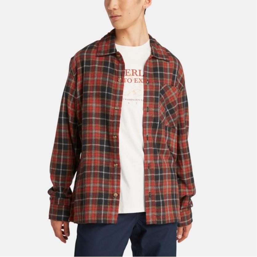 Timberland Plaid Print Outdoor Comfortable Durable Breathable Casual Long Sleeve Shirt Men Shirts Black Red A6P8S-B23