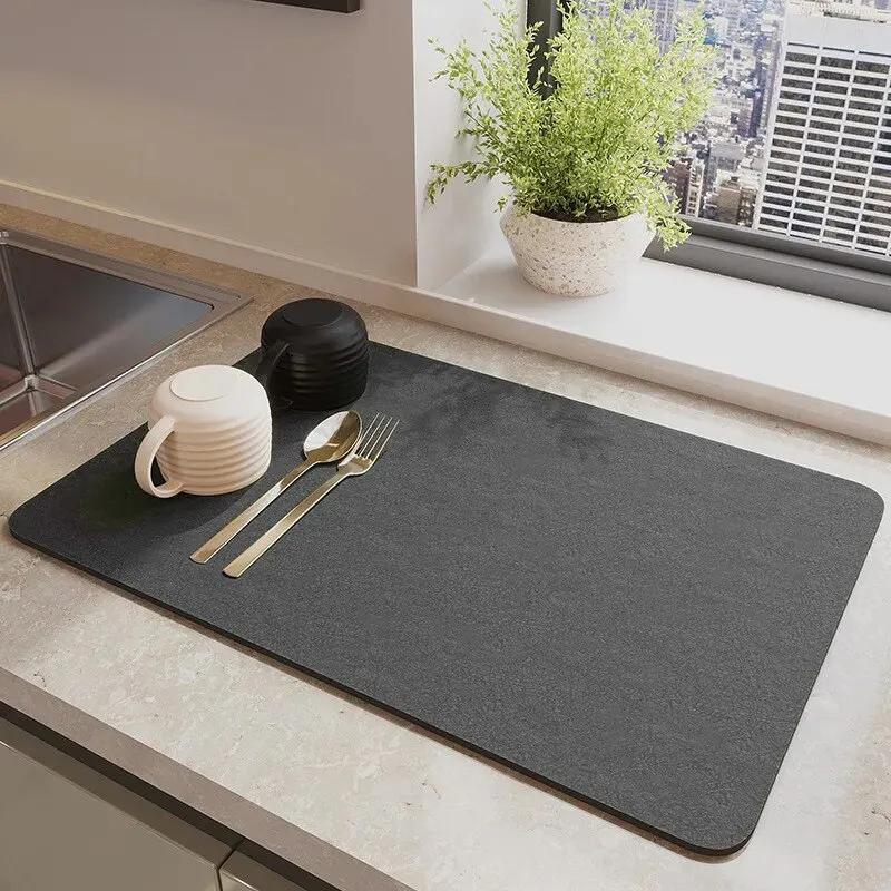 Super Absorbent Coffee Plate Large Kitchen Absorbent Coffee Dish Drying Mat Quick Drying Drainage Pad Anti-skid Tableware Mat