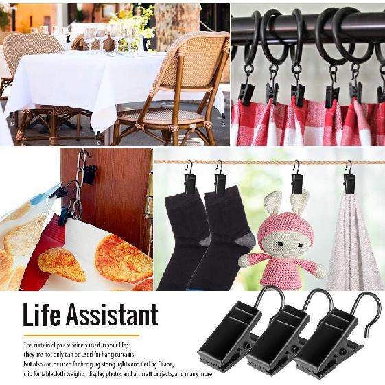 Teenitor 100 Pack Small Curtain Clips Curtain Hooks for Outdoor String Lights, Stainless Steel Clips for Hanging Curtain Hooks for Drapes, Black