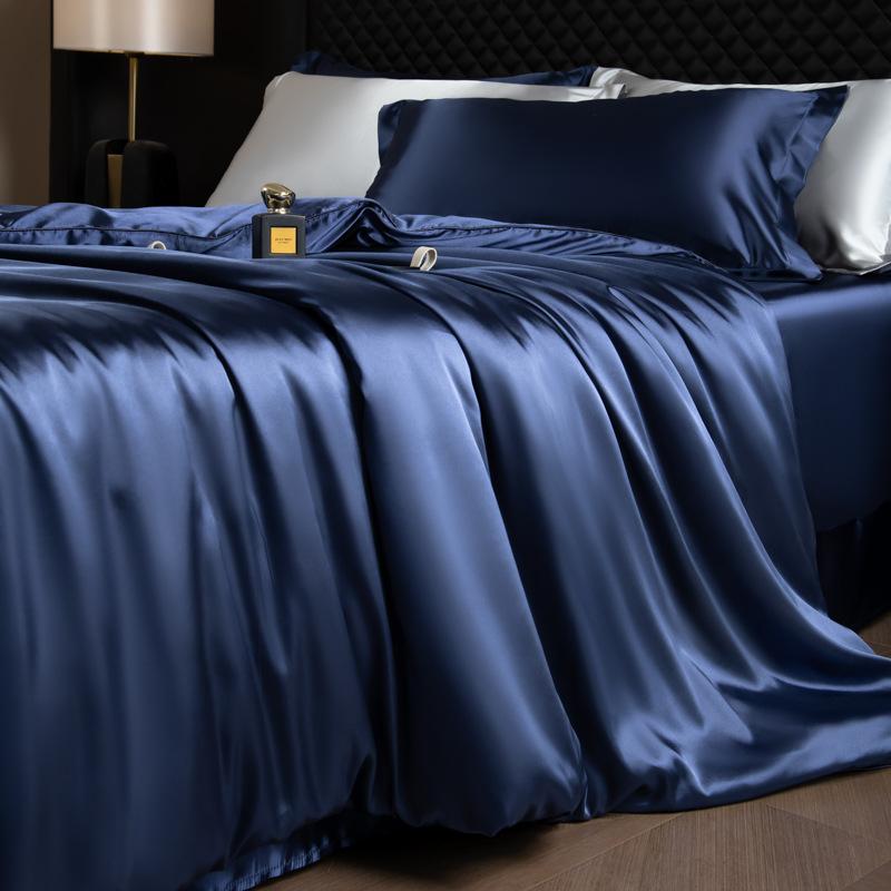 Luxury Mulberry Silk Duvet Cover Set High End Satin Solid Color Quilt Cover and Pillowcases Soft Silky King Size Comforter Cover