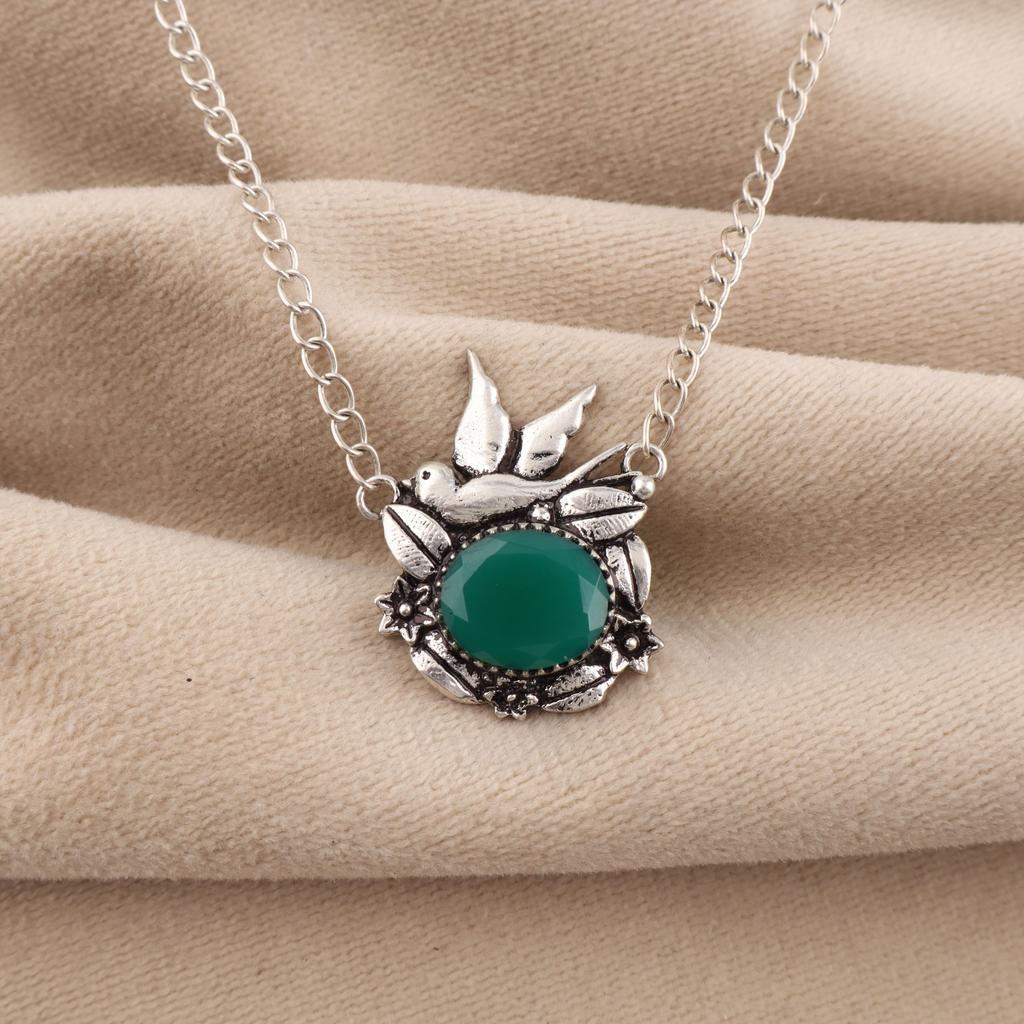 Green Onyx Gemstone Silver Pendant 0.5" 925 Sterling Silver Women Jewelry For Anniversary Gift For Her CP-43-21
