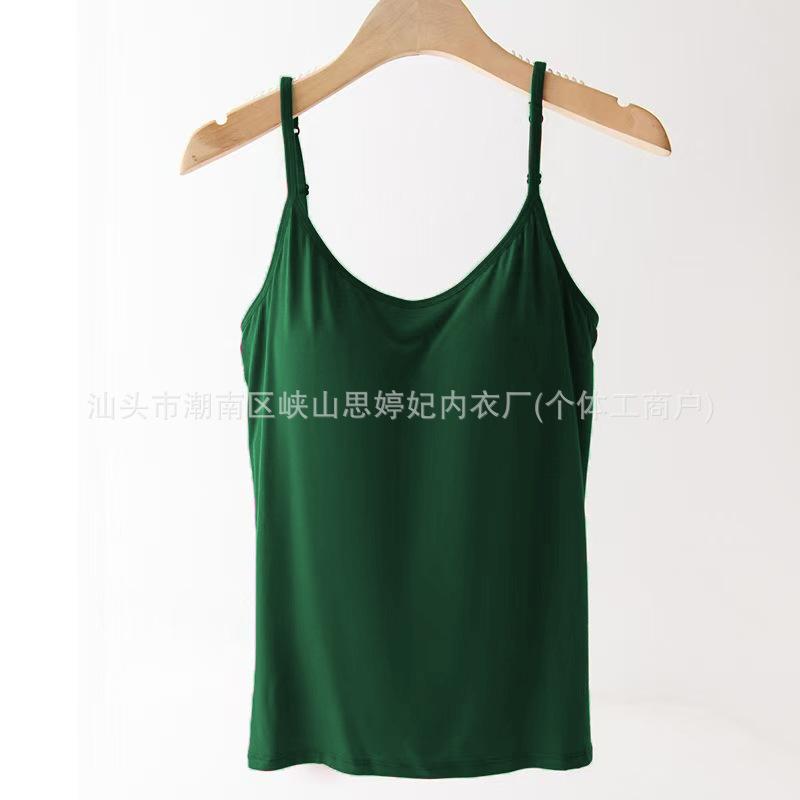 

Large size Modal sling vest summer no steel ring yoga exercise integrated fattening enlarged with chest pad bottoming shirt women 6XL темно-зелений колір