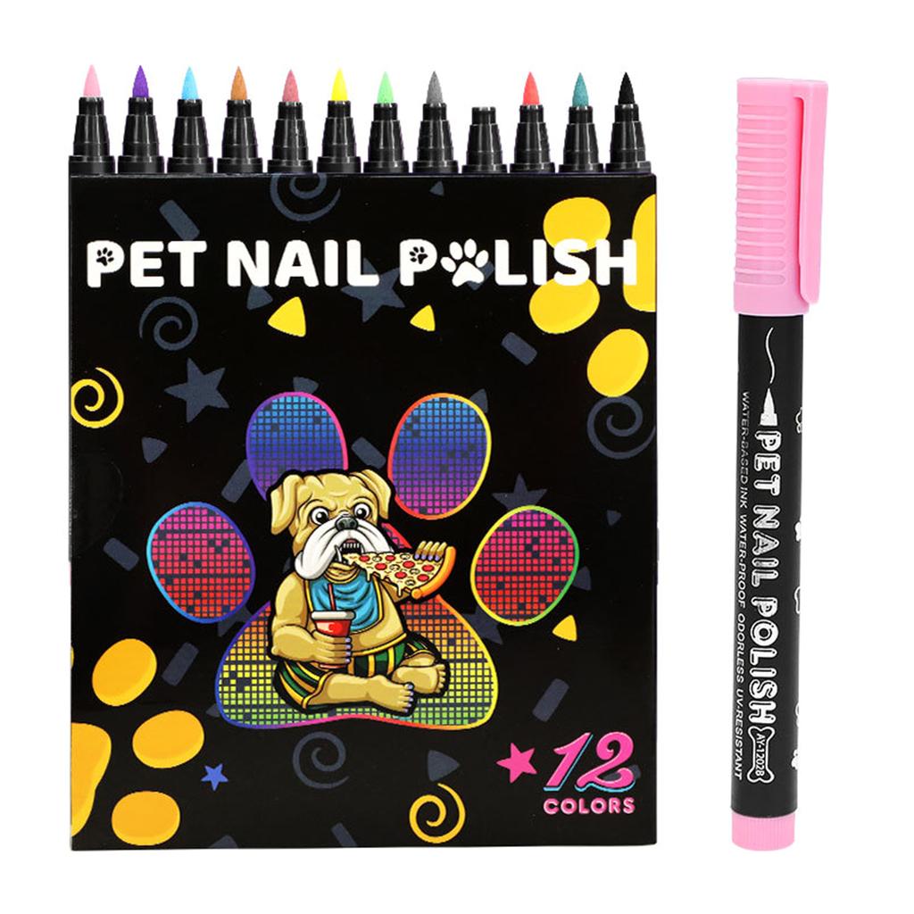 12 Colors Pet Nail Polish Pen Set Water-Based Dog Nail Polish Quick Drying Pet Nail Polish for Dogs Cats Easy To Remove