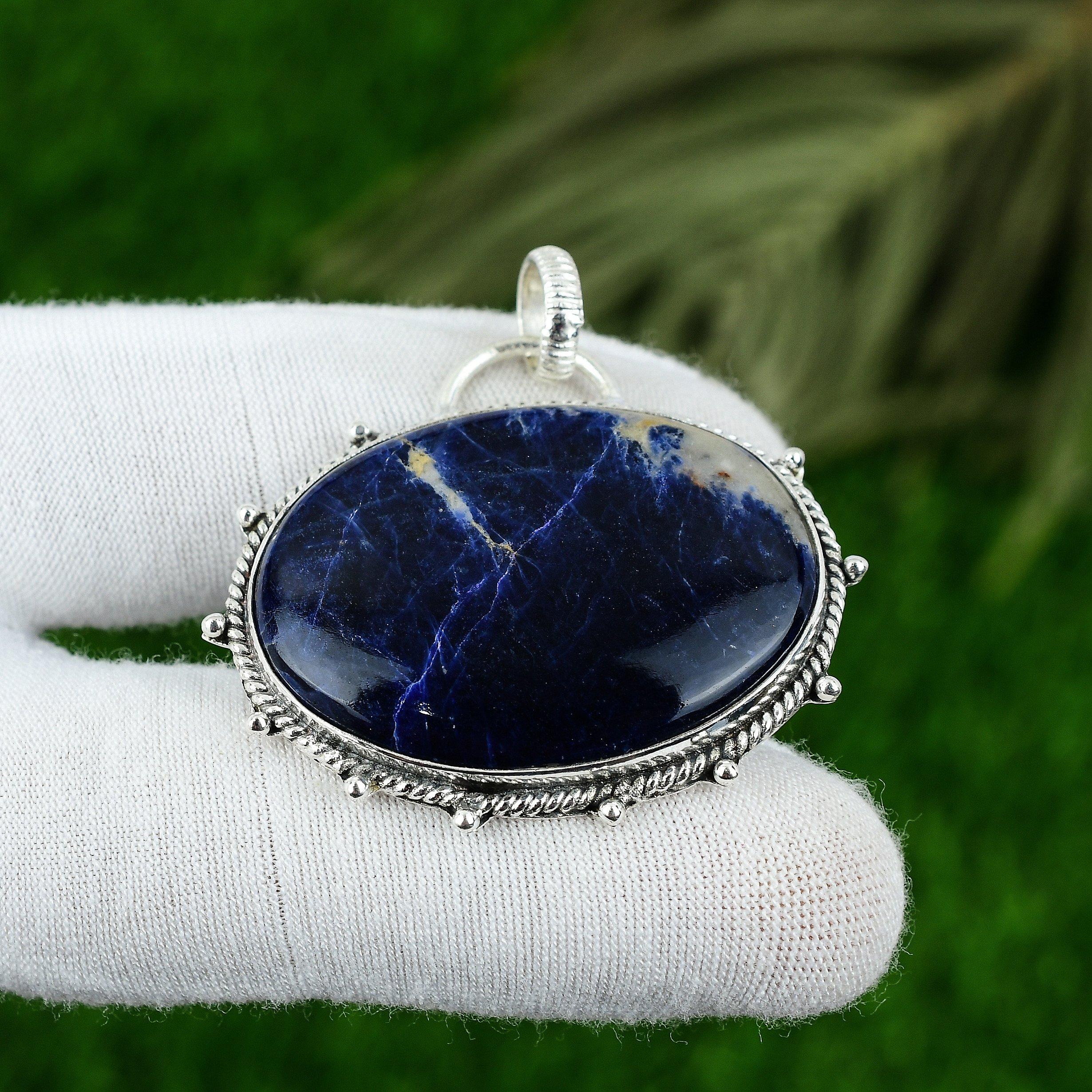 Подарок для нее Ювелирная подвеска из стерлингового серебра 925 пробы с натуральным содалитом