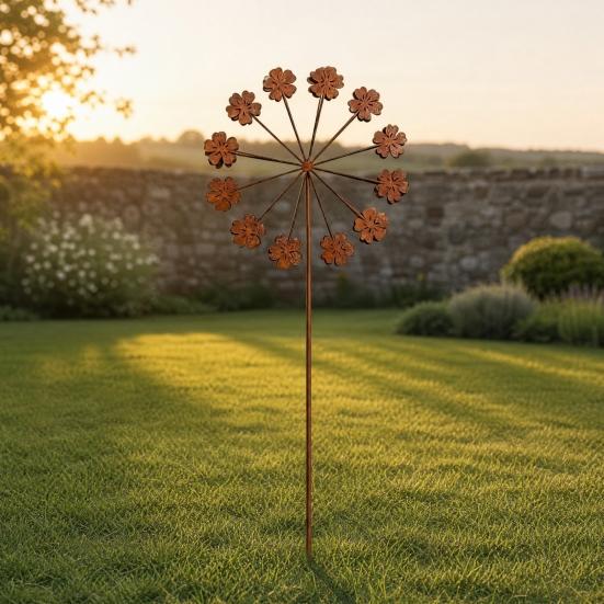 Rusty Flowers Garden Stake, Distressed Metal Flower Yard Art Stake, Retro 2D Flowers Decoration for Yard Lawn Flower Bed