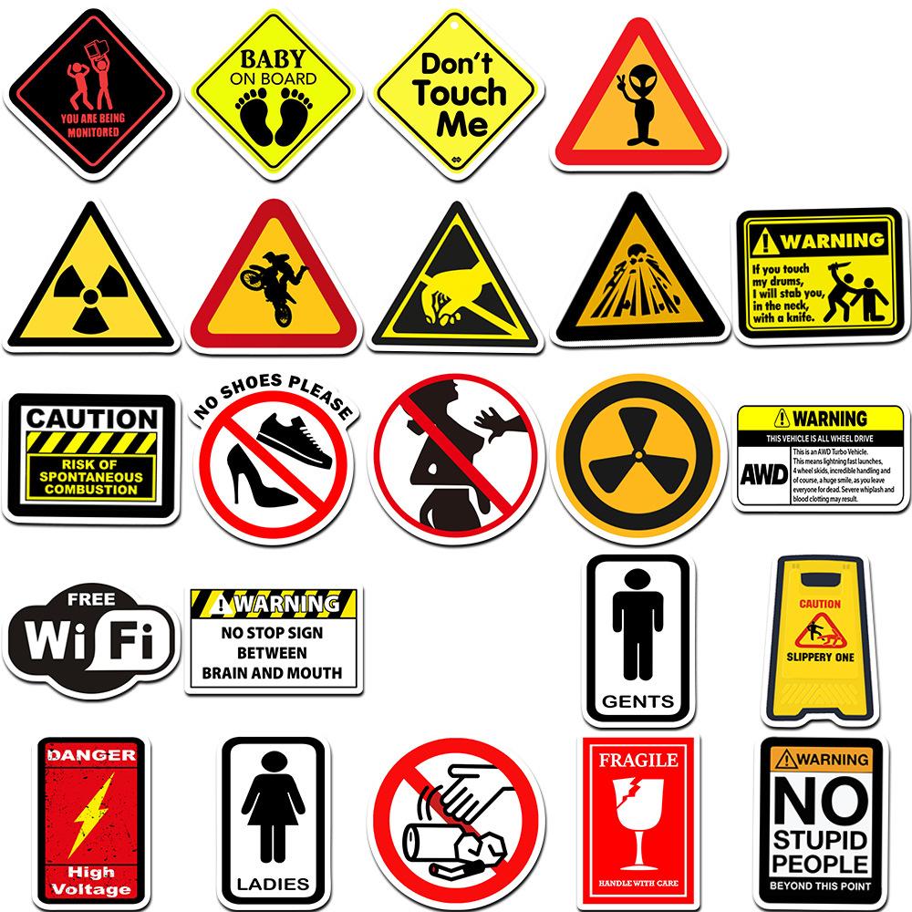 10/30/50pcs Warning Signs Graffiti Stickers Funny Danger Banning Pattern Decals DIY Phone Laptop Motorcycle Notebook Sticker Toy