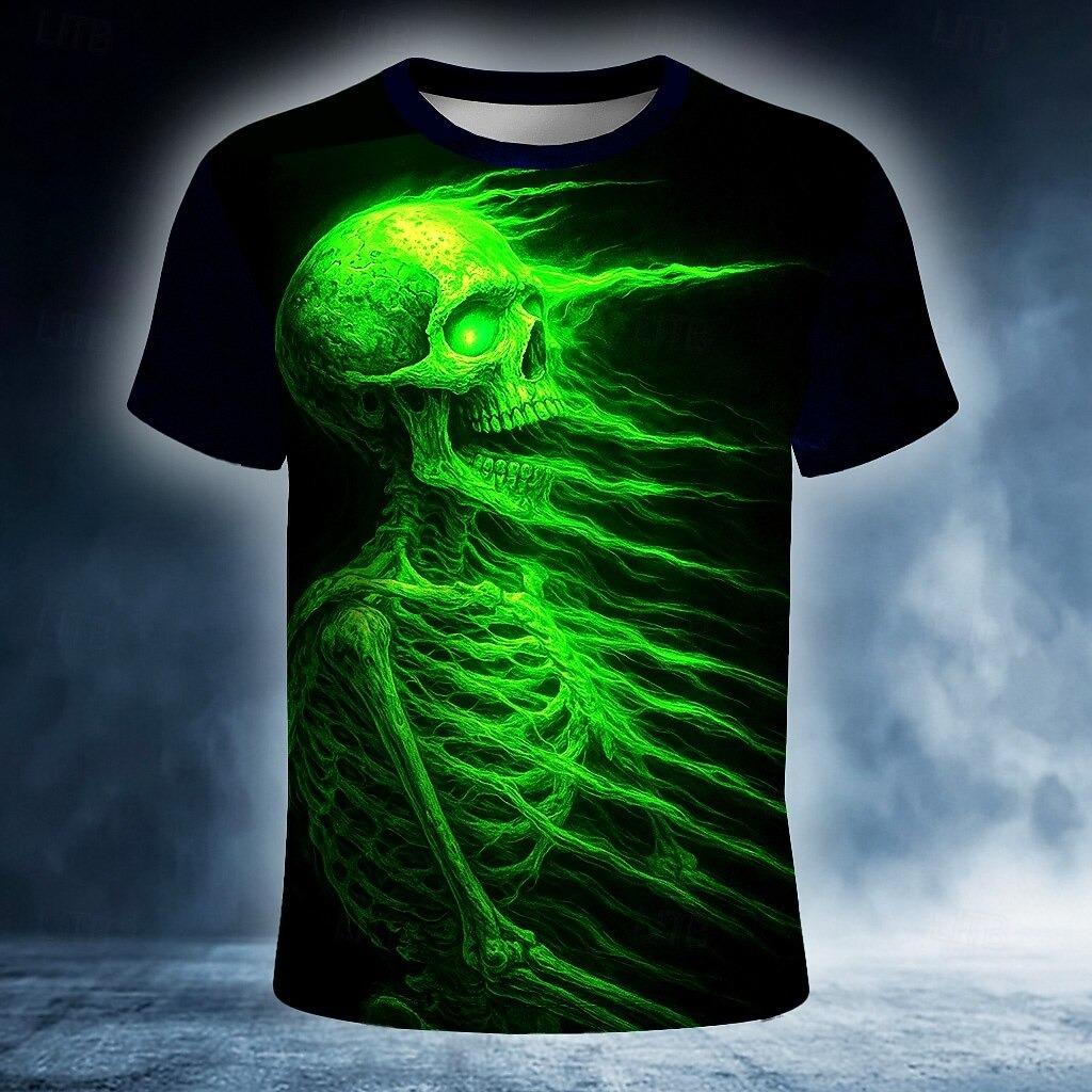 Summer Skull Optical Illusion 3D Print T-Shirts Streetwear Men Casual Oversized O-Neck Short Sleeved T Shirt Tees Tops Clothing