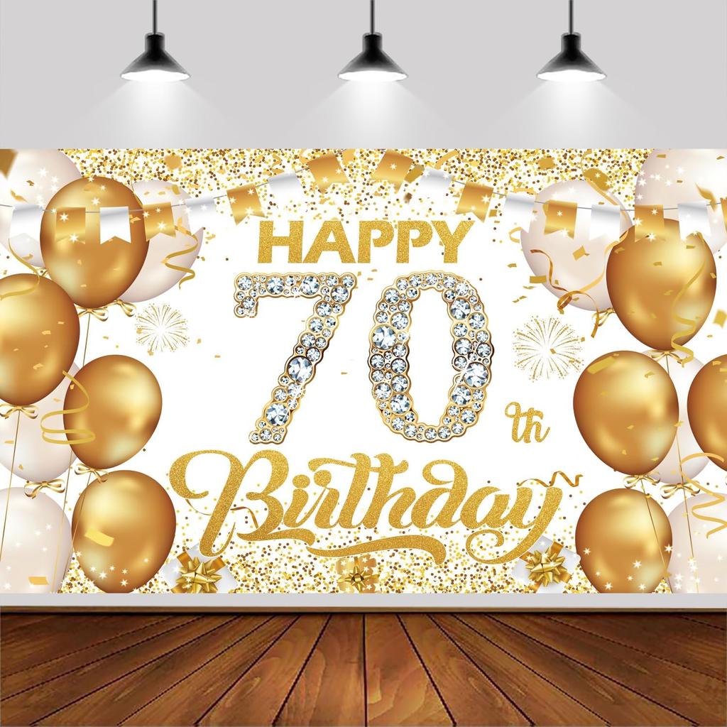 6x3.6ft Happy 80th Birthday Backdrop Banner,White And Gold Birthday Backdrop Sign, Happy Birthday Party Supplies Photo Background for Children Men
