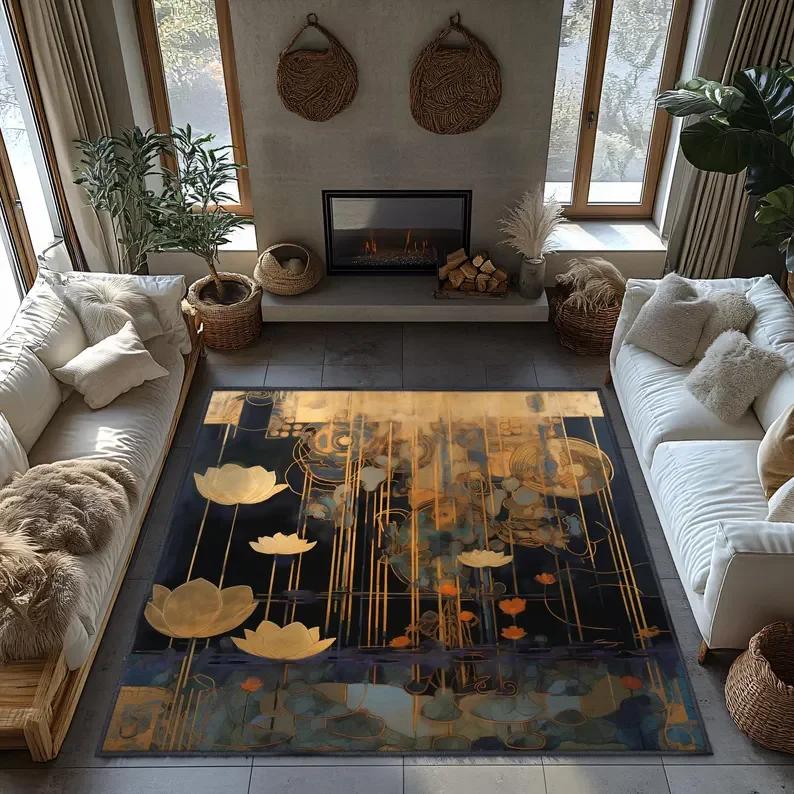 Floral Area Rug Modern Garden Flower Theme Turkish Traditional Unique Rug Distressed Large Area Rug Rugs for Living Room