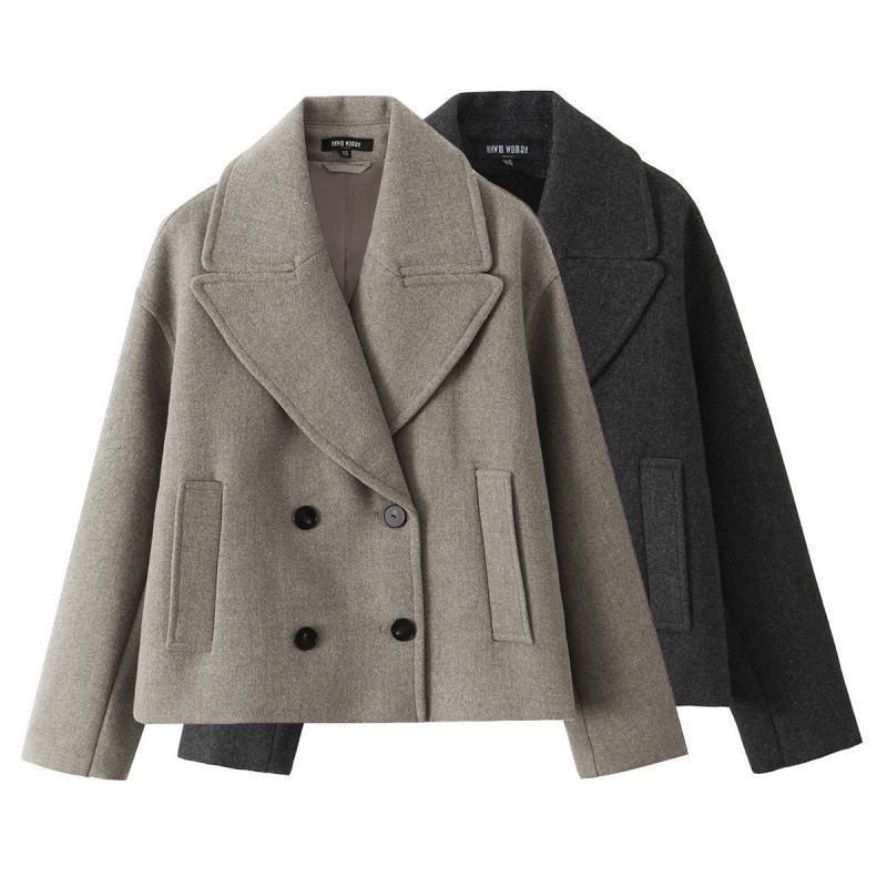 

European & American Style Autumn Women s Double-Breasted Woolen Short Overcoat Medium