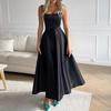 LYRIA Sexy Square Neck Maxi Dress Women Fashion Satin Silk Waisted Party Dress Elegant Solid Color Umbrella Vestido