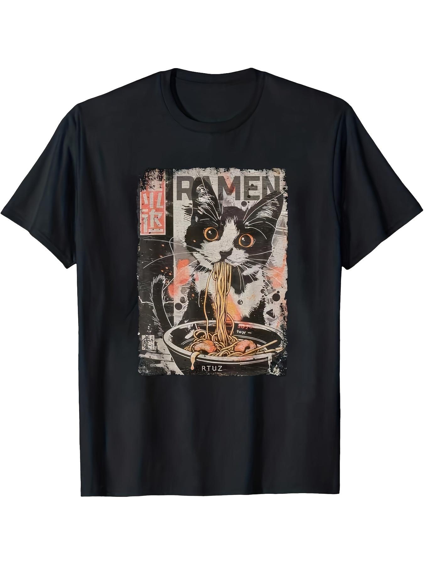 Men S Kawaii Cat And Ramen Patterned T-Shirt Is Soft XXXL