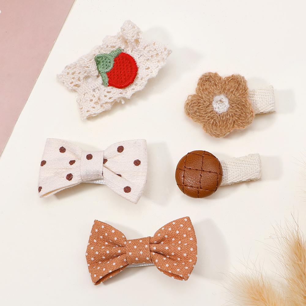 5Pcs/Lot New Strawberry Lace Bow Hairpin Hair Ring Hair Clips for Kids Fashion Headdress No Harm to Hair Baby Hair Accessories